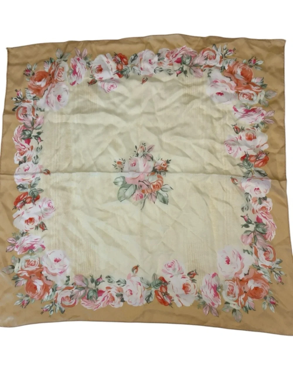 Cream Floral Square Polyester Scarf 21